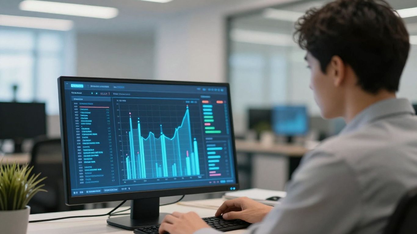 Small business owner observing AI automation progress on a digital interface.
