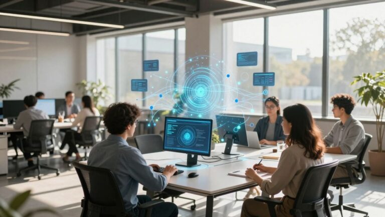 AI automation agency team collaborating in modern office