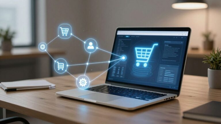 Connected AI system on a business laptop.