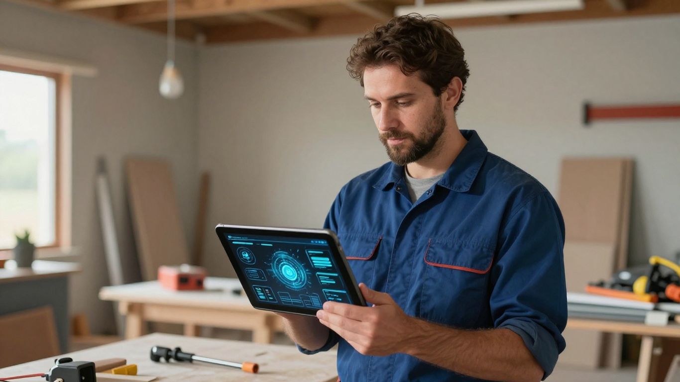 Tradie using AI technology on a tablet in Australia.