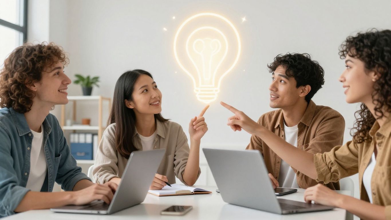 Small business owners interacting with AI concept.