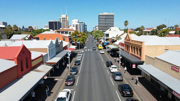 Australian city street with small businesses.