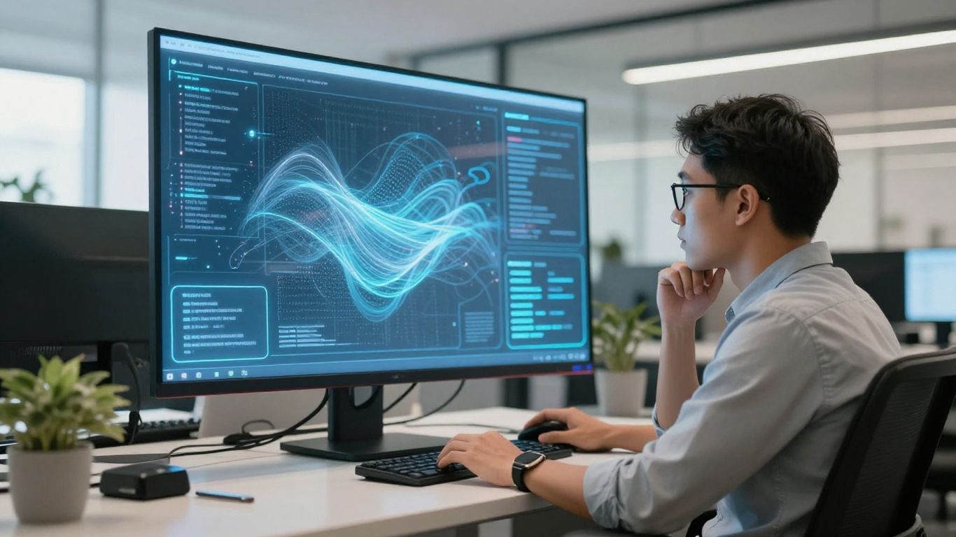 Small business owner using AI for admin automation.