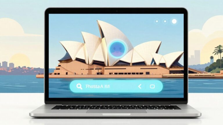 AI chatbot on laptop with Australian backdrop
