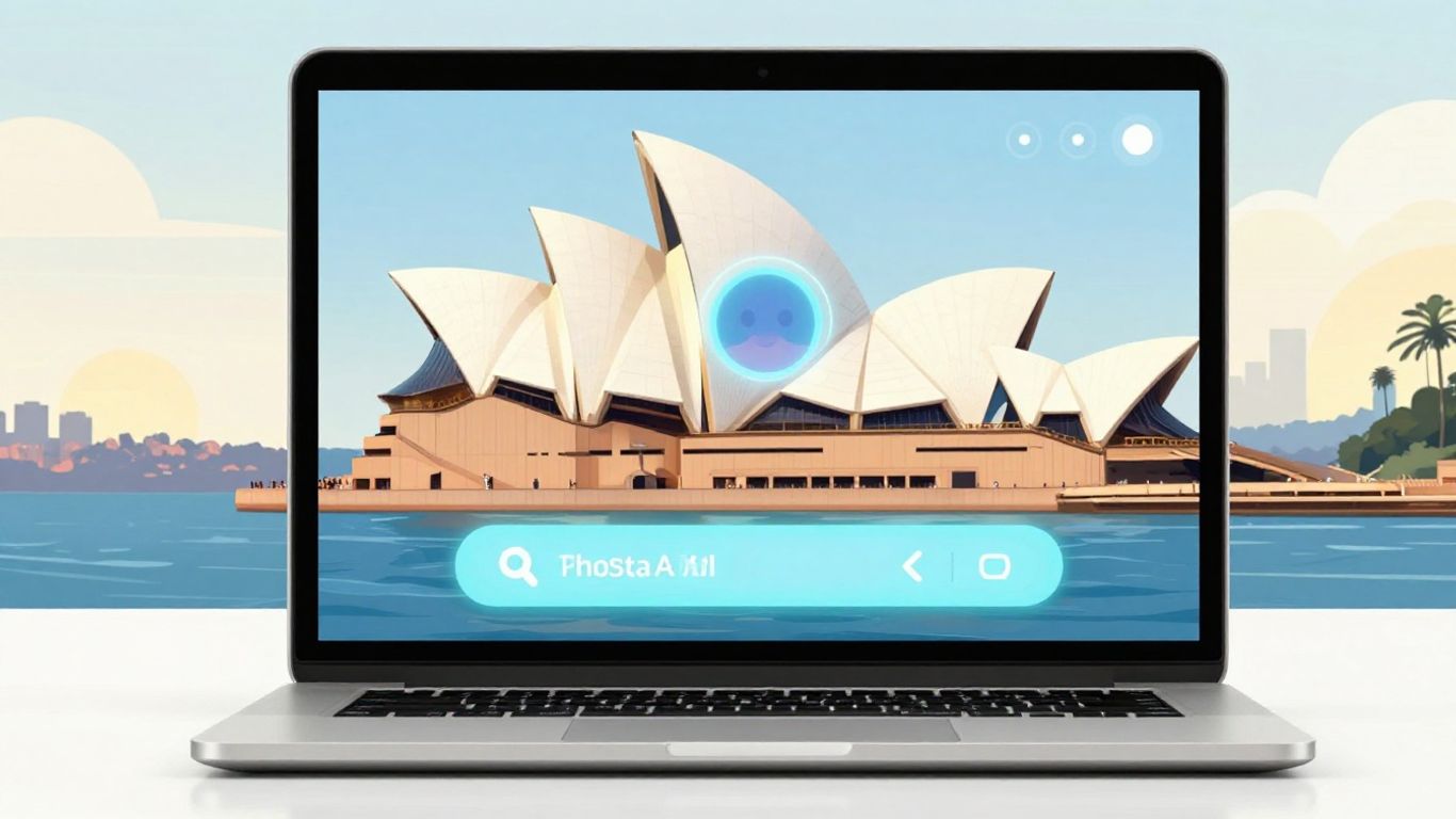 AI chatbot on laptop with Australian backdrop