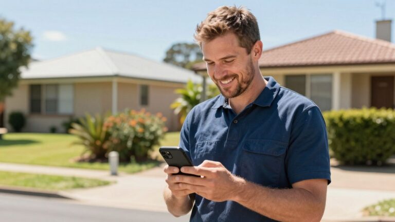 Tradie using phone for customer follow-up