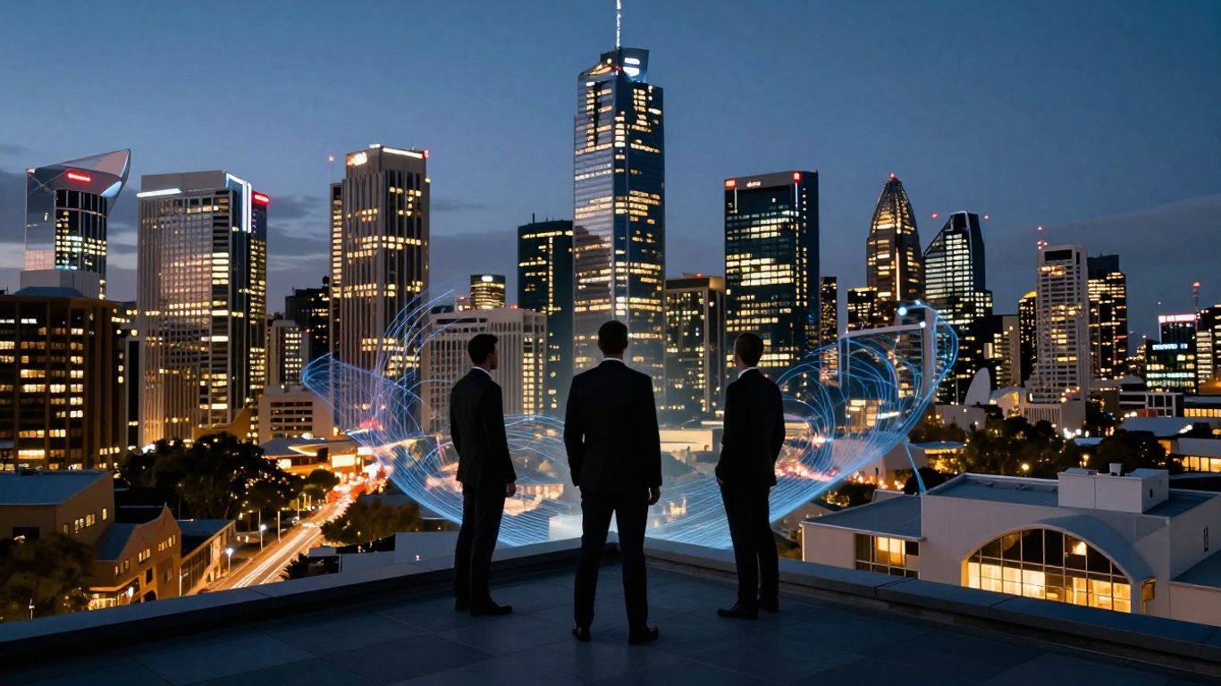AI and Australian real estate agents overlooking city
