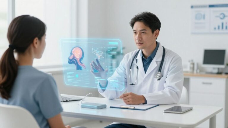 Doctor and patient using AI in Australian healthcare.