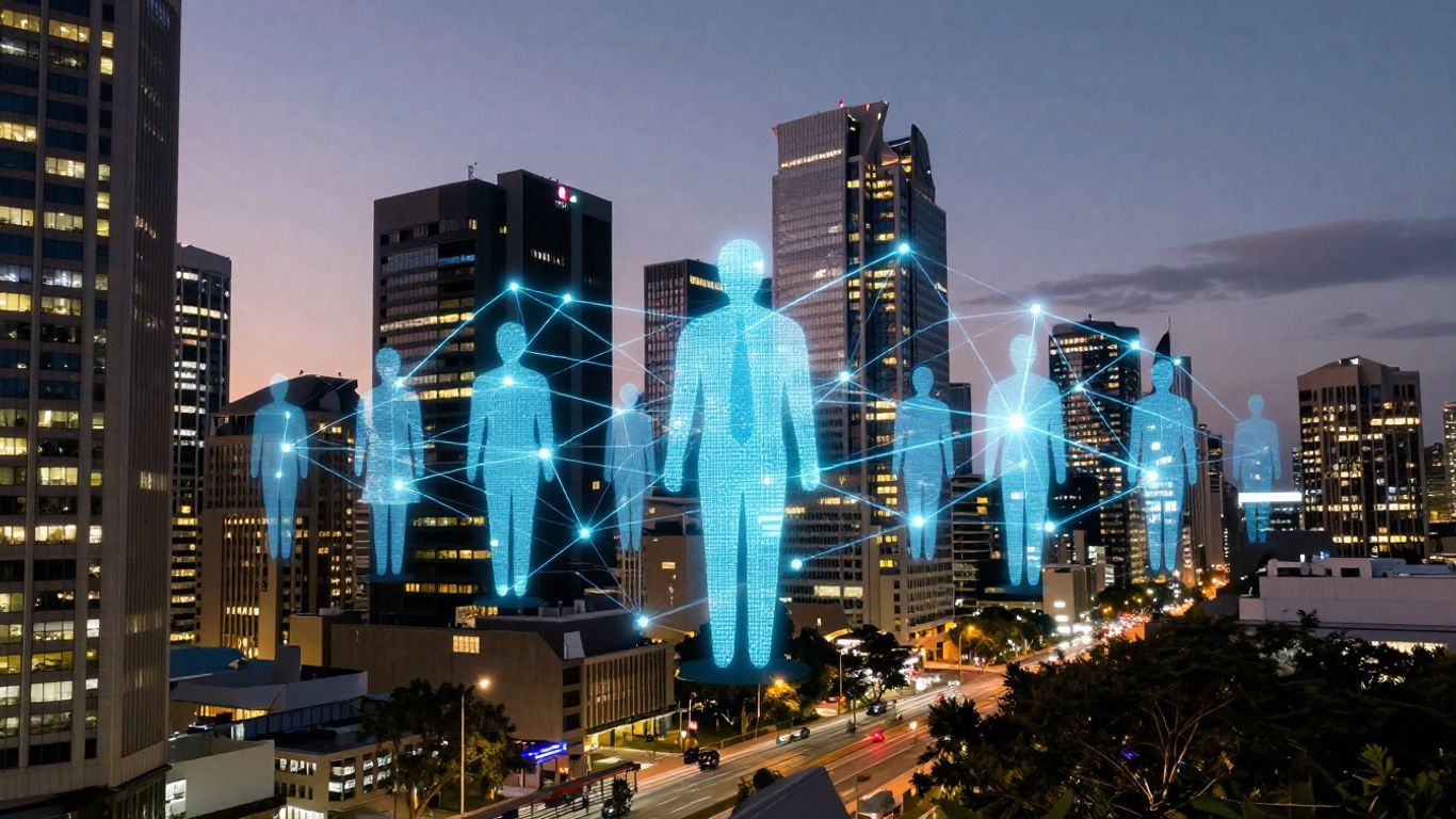AI and professionals collaborating in Australian city